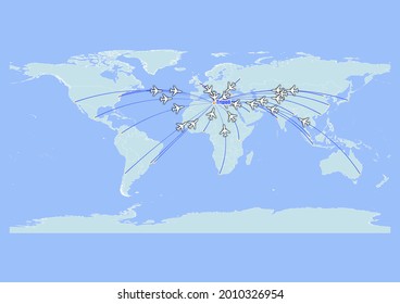 High detailed concept vector travel map for flights to Tripoli-Libya from major cities around the world. Vector suitable for digital editing and prints of all sizes.