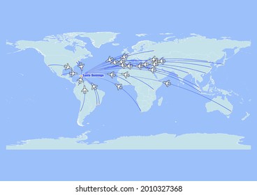 High detailed concept vector travel map for flights to Santo Domingo-Dominican Republic from major cities around the world. Vector suitable for digital editing and prints of all sizes.