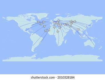 Mapa de viajes de vectores de concepto muy detallado para vuelos a Londres-Reino Unido desde las principales ciudades del mundo. Vector adecuado para edición digital e impresiones de todos los tamaños.