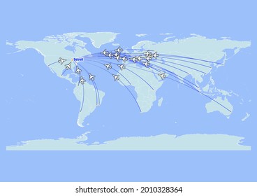 High detailed concept vector travel map for flights to Detroit-United States of America from major cities around the world. Vector suitable for digital editing and prints of all sizes.