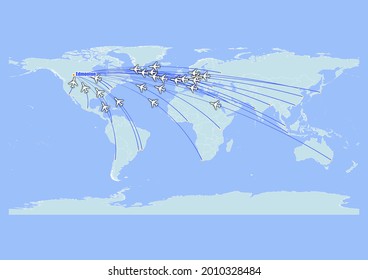High detailed concept vector travel map for flights to Edmonton-Canada from major cities around the world. Vector suitable for digital editing and prints of all sizes.