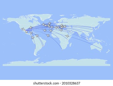 High detailed concept vector travel map for flights to Chihuahua-Mexico from major cities around the world. Vector suitable for digital editing and prints of all sizes.
