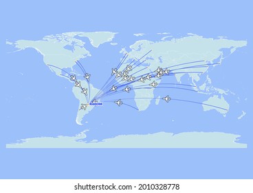 Hochdetaillierter Vektor-Reiseplan für Flüge nach Asunción-Paraguay aus großen Städten der Welt. Vektorgrafik geeignet für die digitale Bearbeitung und Drucke aller Größen.