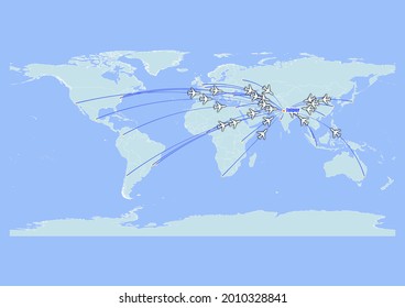 High detailed concept vector travel map for flights to Jaipur-India from major cities around the world. Vector suitable for digital editing and prints of all sizes.