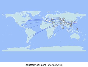 High detailed concept vector travel map for flights to Hangzhou-China from major cities around the world. Vector suitable for digital editing and prints of all sizes.