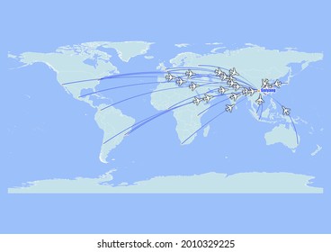 High detailed concept vector travel map for flights to Gui​yang-China from major cities around the world. Vector suitable for digital editing and prints of all sizes.