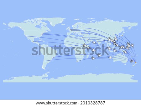 High detailed concept vector travel map for flights to Auckland-New Zealand from major cities around the world. Vector suitable for digital editing and prints of all sizes.
