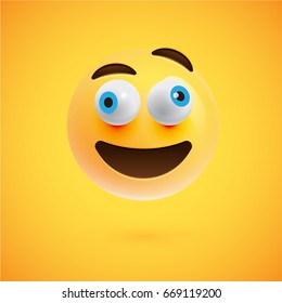 High detailed crazy yellow smiley on yellow background