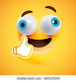 High detailed crazy yellow smiley on yellow background
