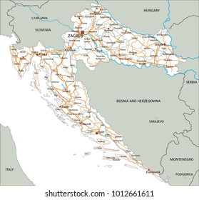 High detailed Croatia road map with labeling.