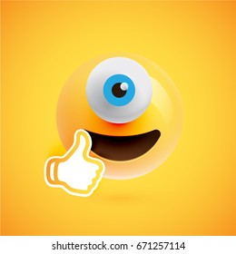 High detailed cyclops smiley with thumbs up, vector illustration