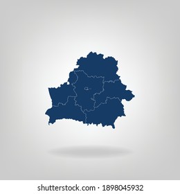 High Detailed Dark Blue Map With Shadow of Belarus on White Gray isolated background, Vector Illustration EPS 10