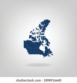 High Detailed Dark Blue Map With Shadow of Canada on White Gray isolated background, Vector Illustration EPS 10