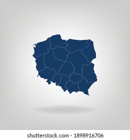 High Detailed Dark Blue Map With Shadow of Poland on White Gray isolated background, Vector Illustration EPS 10