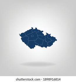 High Detailed Dark Blue Map With Shadow of Czech Republic on White Gray isolated background, Vector Illustration EPS 10