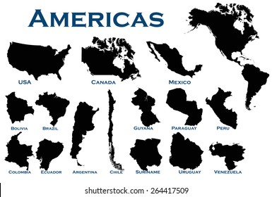 High detailed editable illustration of all North and South American countries.