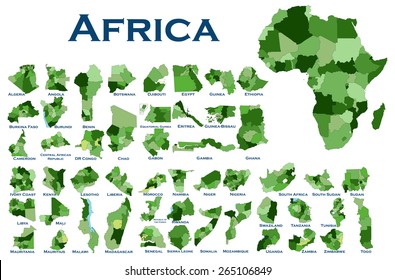 High detailed editable, political map of all African countries.