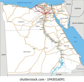 High detailed Egypt road map with labeling.