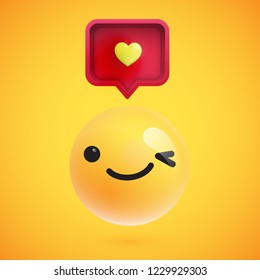 High detailed emoticon with a heart sign, vector illustration