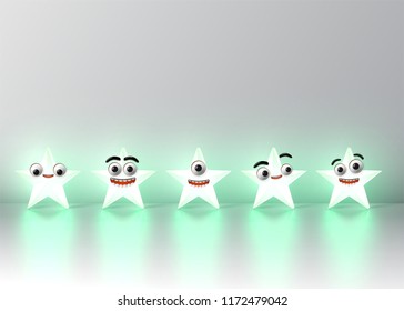 High detailed emoticon stars, vector illustration