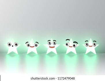 High detailed emoticon stars, vector illustration