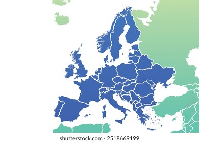 Sehr detailliert. Europa Karte mit getrennten Ländern.Farbverlauf, Karte Silhouette, Hintergrund, Erdgeographie, Politik, Berichte, Stadt, Infografik, Politik, Konzept, Umriss.