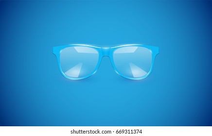 High detailed eyeglasses on blue background, vector illustration