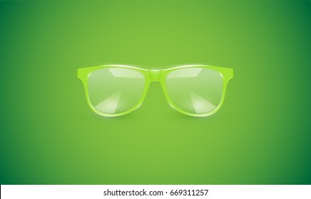 High detailed eyeglasses on green background, vector illustration