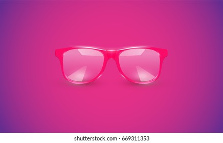 High detailed eyeglasses on pink background, vector illustration