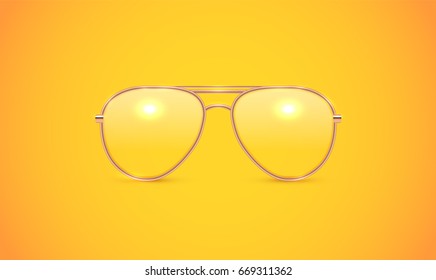 High detailed eyeglasses on yellow background, vector illustration