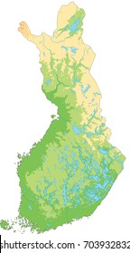 High detailed Finland physical map.