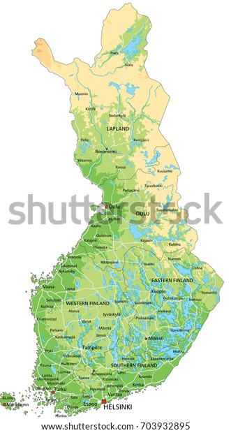High Detailed Finland Physical Map With Labeling High Detailed Finland Physical Map 600w 703932895