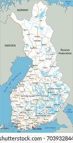 High detailed Finland road map with labeling.