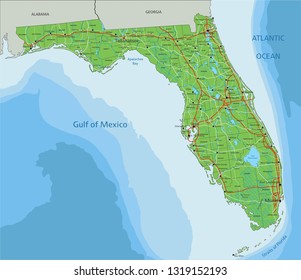 High Detailed Florida Physical Map Labeling Stock Vector (Royalty Free ...