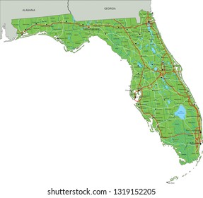 High Detailed Florida Physical Map Labeling Stock Vector (Royalty Free ...