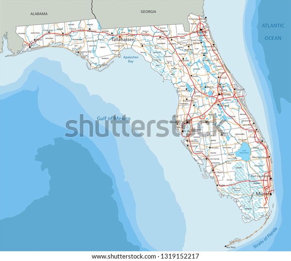 High Detailed Florida Road Map Labeling Stock Vector (Royalty Free ...