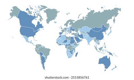 Mapa de mundo de cores completo altamente detalhado com ilustração vetorial separada de todos os países.