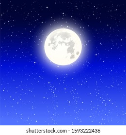 High Detailed full moon on Night starry blue sky. Vector illustration eps 10.