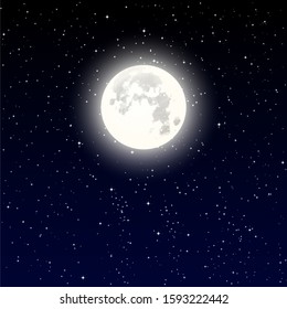 High Detailed full moon on Night starry sky. Vector illustration eps 10.