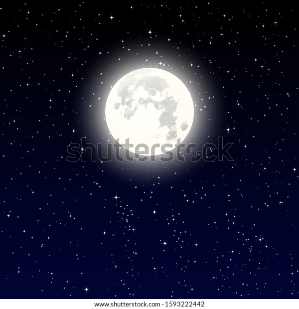 High Detailed full moon on Night starry sky. Vector\
illustration eps 10.