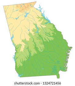 High detailed Georgia physical map.