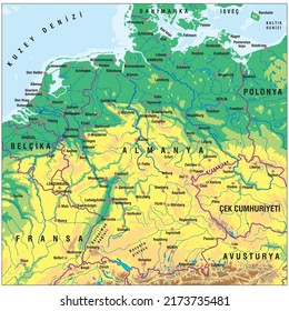 High detailed Germany physical map with labeling