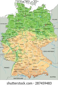 High detailed Germany physical map with labeling.