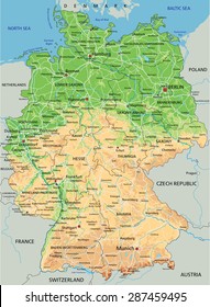 High detailed Germany physical map with labeling.