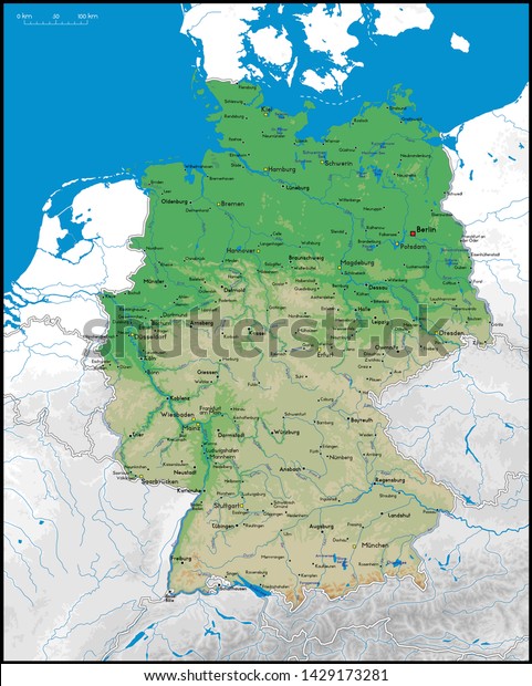 High Detailed Germany Physical Map Cities のベクター画像素材 ロイヤリティフリー