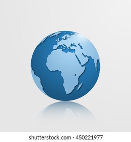 High detailed globe with Europe, Africa and Eurasia. Vector illustration.