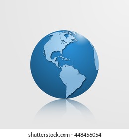 High detailed globe with North and South America. Vector illustration.