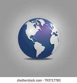 High detailed globe with North and South America. Vector illustration.