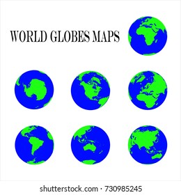 High Detailed Globes and World Map isolated on white background. editable vector illustration. 