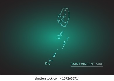 High Detailed Glow Green Map on Dark Background of Map of Saint Vincent symbol for your web site design map logo, app, ui,Travel. Vector illustration eps 10.